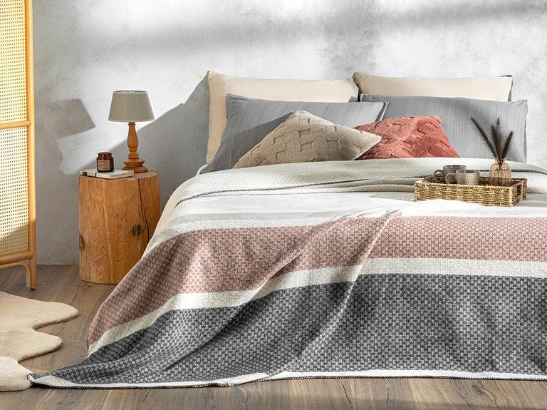 Одеяло двойное Triple Stripe Scotch 200x220 см коричнево-антрацитовое