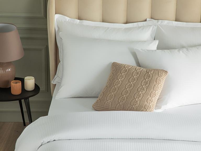 Комплект двойных пододеяльников Deluxe Striped Cotton Satin 200x220 см Белый