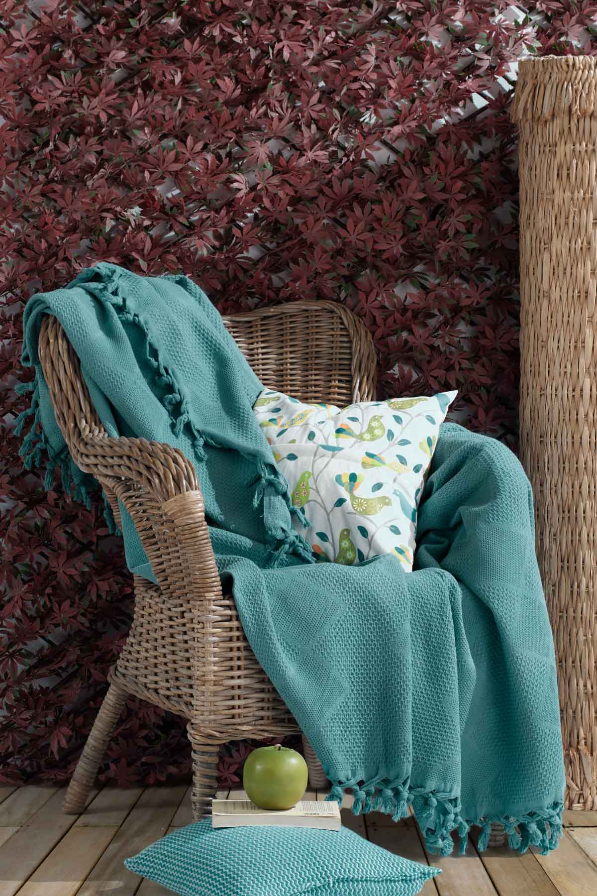 100% натуральный хлопок Многоцелевой пике Luna Petrol Green с бахромой (220x240)