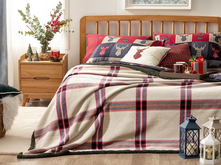 Двойное одеяло Windowpane Sherpa 200x220 см бежево-красное