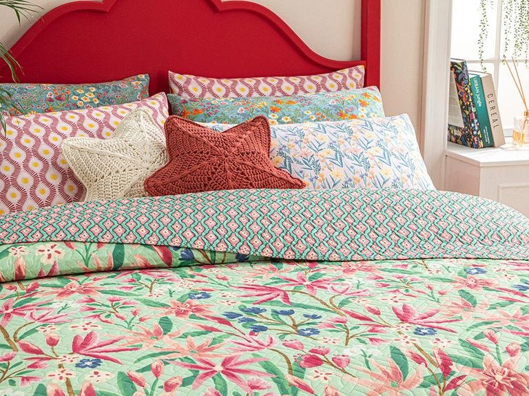 Двойная многоцелевая крышка Fresh Liliums 200x220 см, зеленая