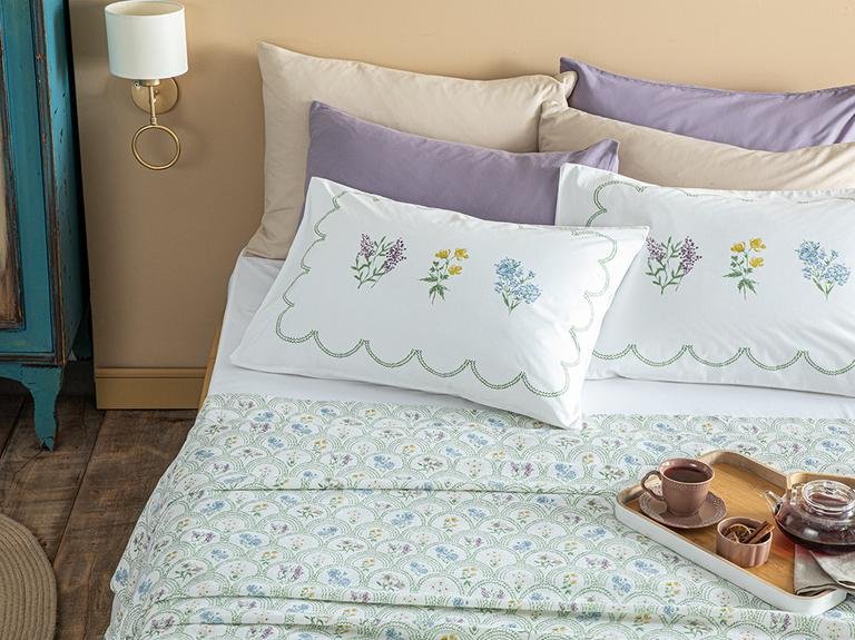 Цветочные венки с принтом King Size Pique Set 240x220 см Зеленый