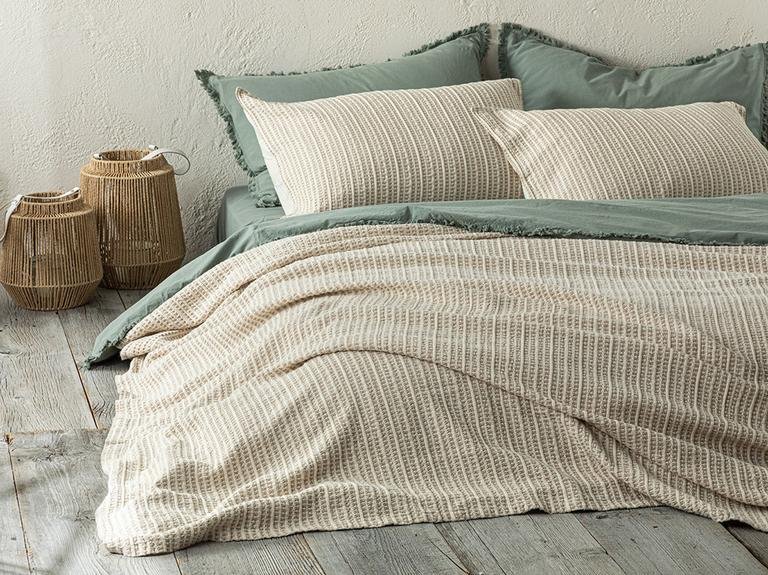 Комплект односпального покрывала Azure Waffle Jacquard 160x240 см бежевый