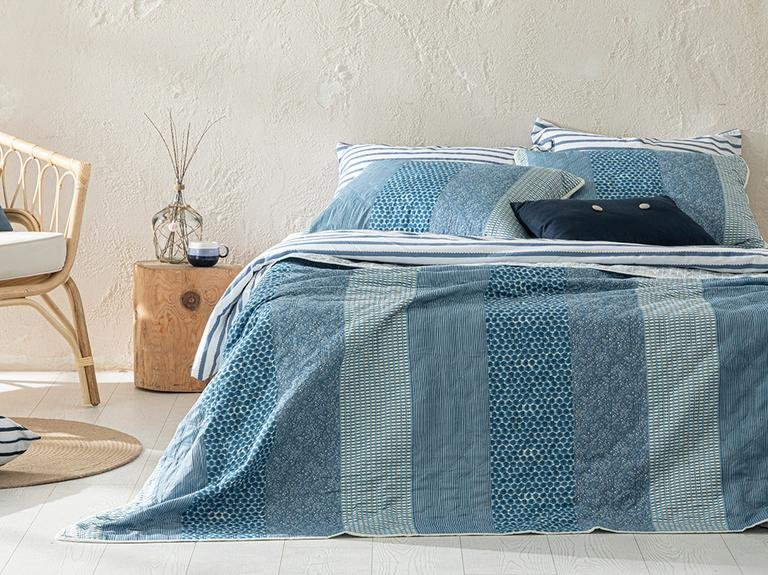 Patchy Stripe Patchwork Многоцелевой комплект постельного белья королевского размера 240X220 см, синий