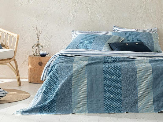 Patchy Stripe Patchwork Многоцелевой комплект постельного белья королевского размера 240X220 см, синий