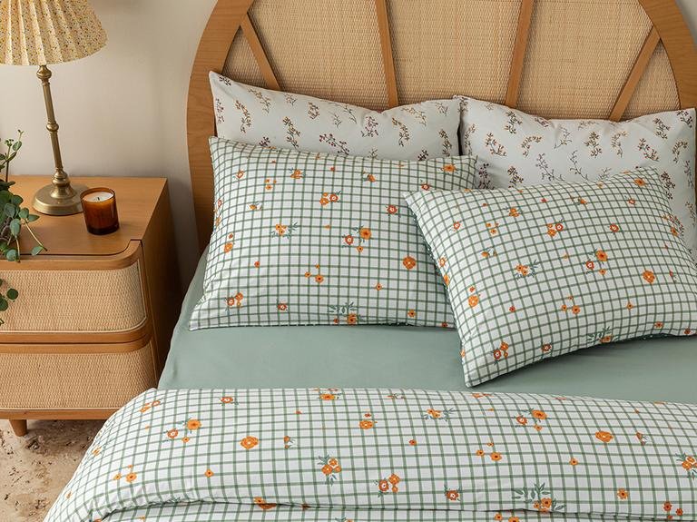 Комплект хлопковых пододеяльников Bloom Check 160x220 см, зеленый