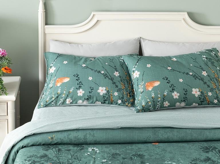 Sweet Spring Цифровая печать Мягкий хлопок Одинарный пододеяльник Набор 160x220 см Зеленый