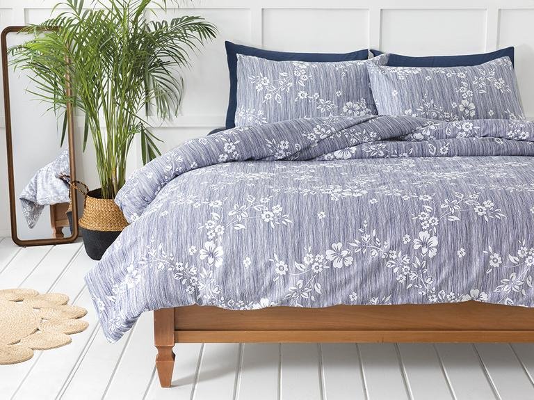 Комплект двойных пододеяльников Pure Flowers Crepe 200x220 см темно-синий