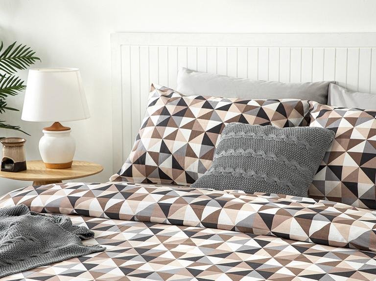 Trigon Cotton Small Double Duvet Cover Set 180X200 Cm Grey - Beige