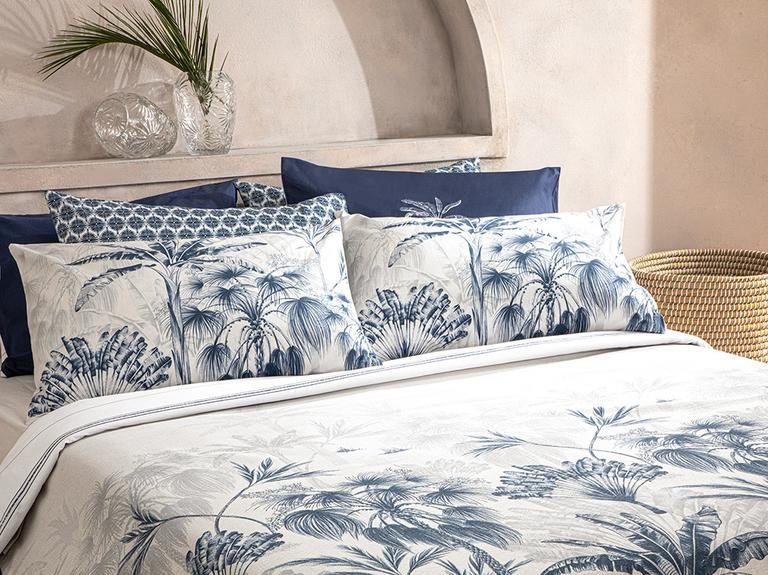 Набор из одинарного пике с принтом Palm Toile 150x220 см Индиго