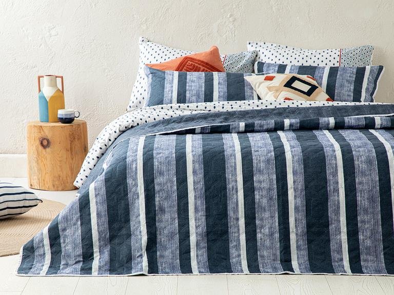 Универсальное двуспальное покрывало Denim Stripe 200X220 см, темно-синий
