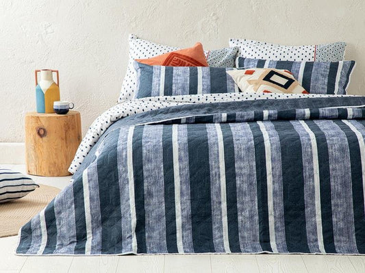 Универсальное двуспальное покрывало Denim Stripe 200X220 см, темно-синий