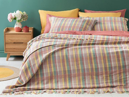 Комплект двуспального покрывала Madras Plaid Plaid 240X260 см, розовый - желтый