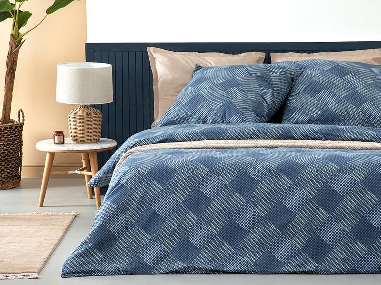 Пододеяльник King Size из хлопка в клетку в горошек 240x220 см + 80x80 см темно-синий