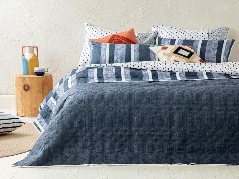 Универсальное двуспальное покрывало Denim Stripe 200X220 см, темно-синий