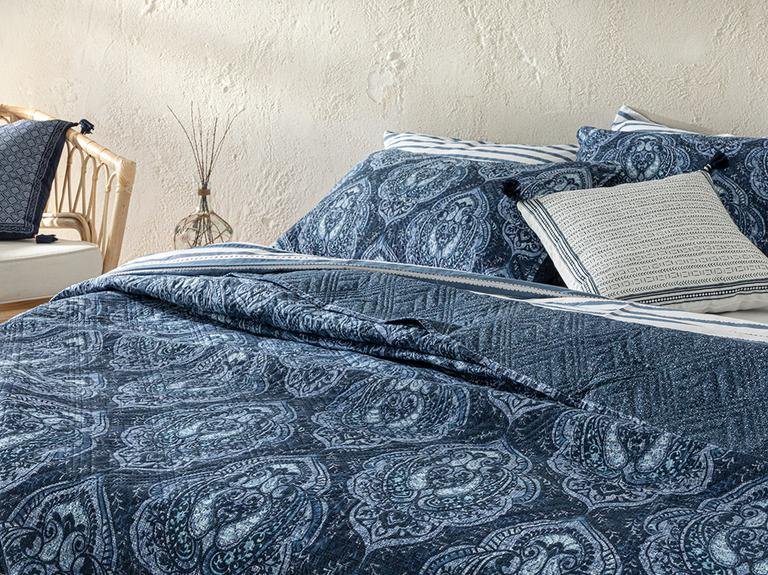 Комплект многоцелевого двуспального покрывала Deep Damask 200x220 см темно-синий