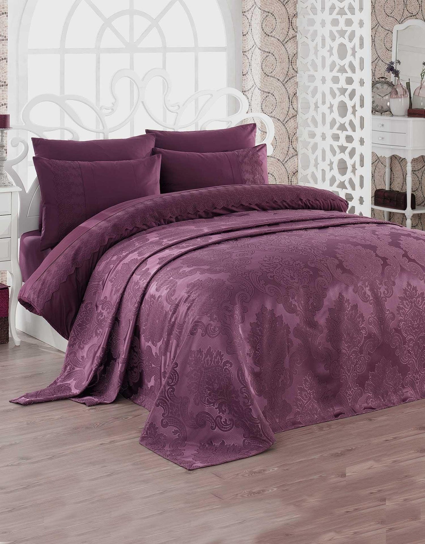 Набор из 7 предметов из хлопка с пододеяльником и кружевной синелью из пике Dream Plum