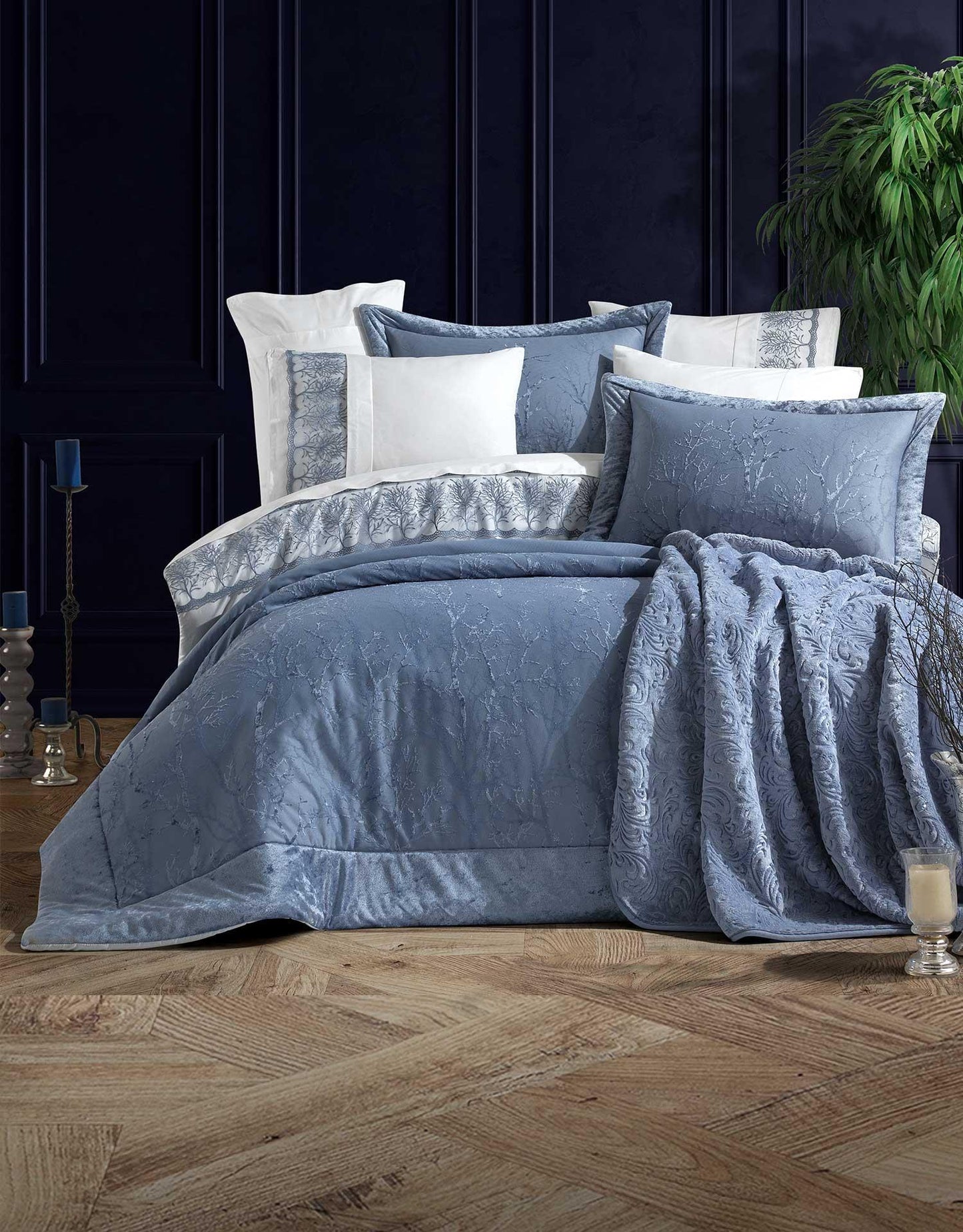 Комплект покрывала с двойным волокнистым наполнителем Velvet Miracle Blue