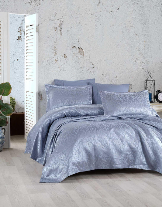 Комплект покрывала из двойного жаккарда из синели Miracle Blue